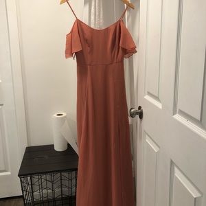 David’s Bridal chiffon cold shoulder bridesmaid dress, worn once, with tags